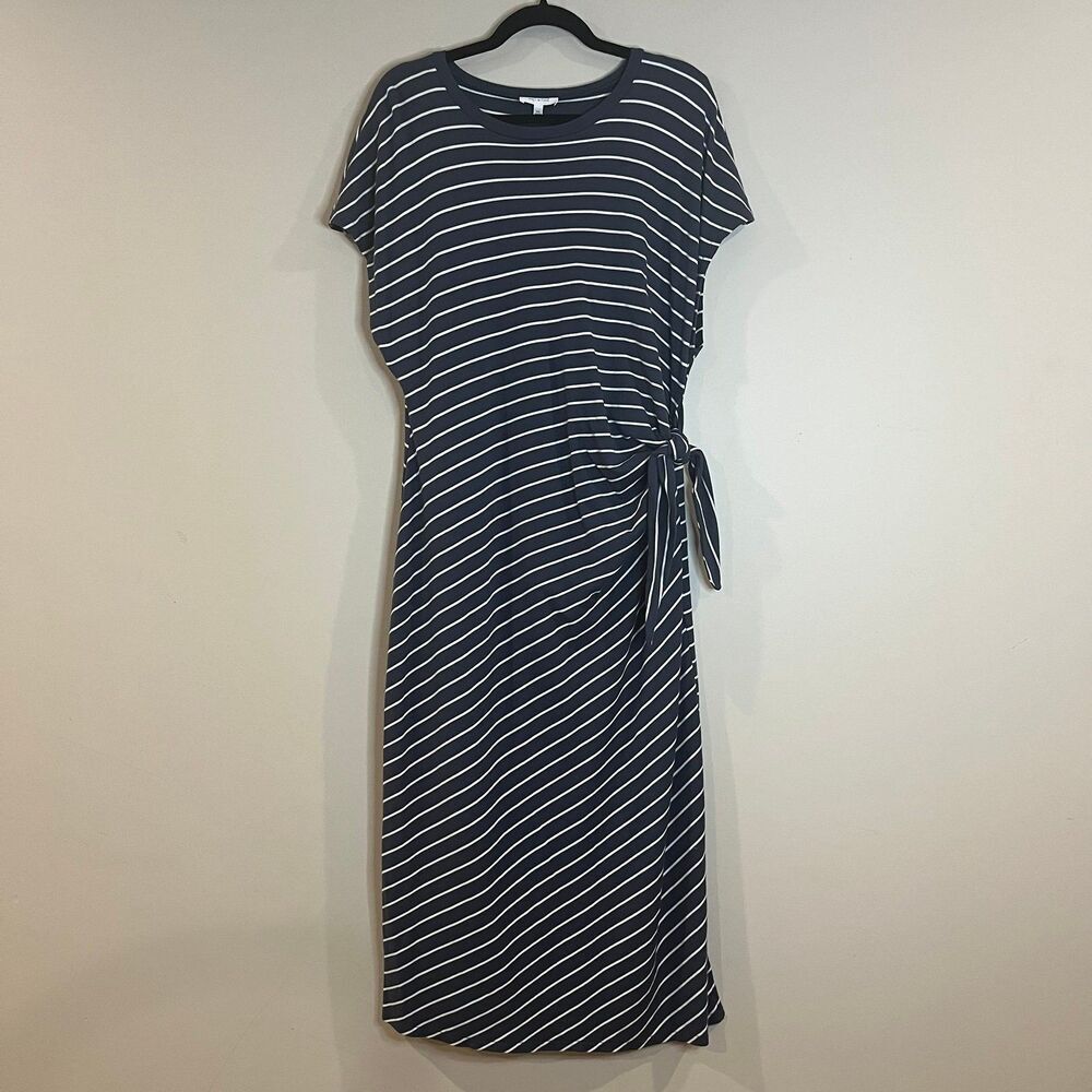 Haven Well Within Organic Cotton Interlock Knot Waist Dress Blue Stripe size XXL - Picture 2 of 6